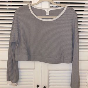 Grey Long Sleeve Waffle Top